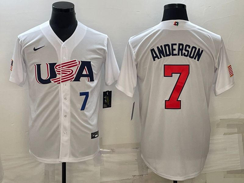 Men 2023 World Cub USA 7 Anderson White Nike MLB Jersey